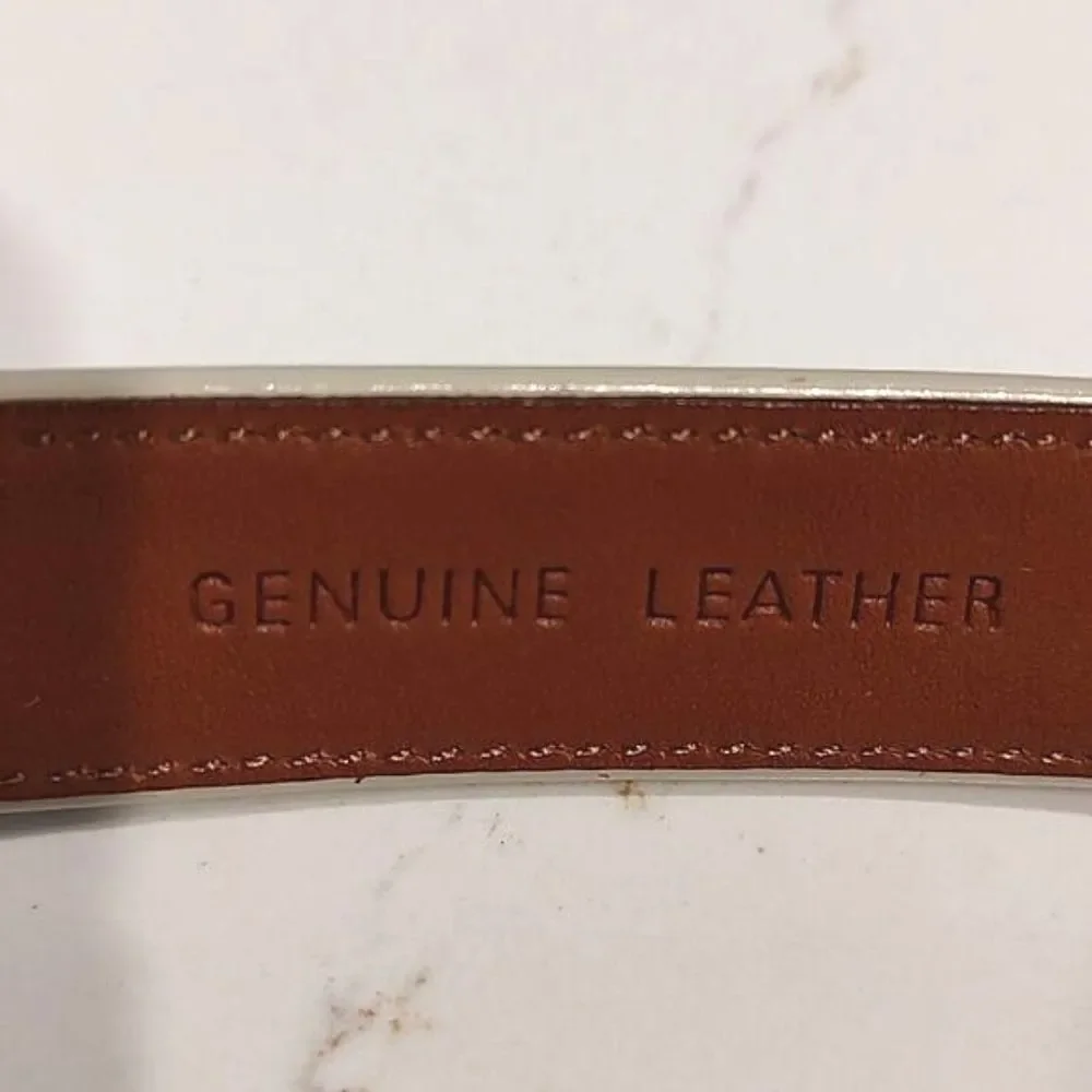 Lauren Ralph Lauren Leather Belt in Black and White Solid Brass Buckle Size L